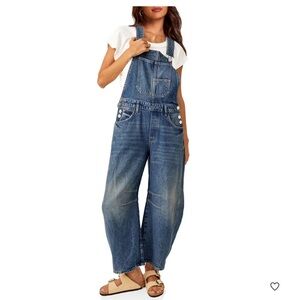 Imily Bela  Denim Overalls with Loose Fit, Adjustable Straps, and Pockets Blue S